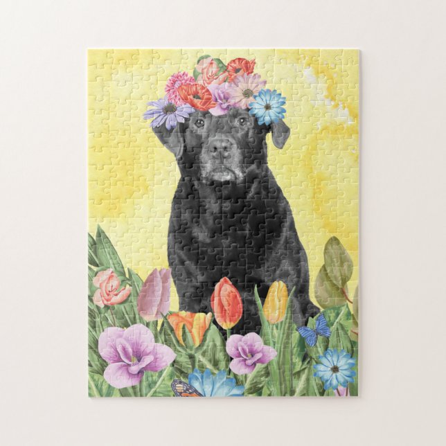 Puzzle Labrador Chien avec fleurs Printemps (Vertical)