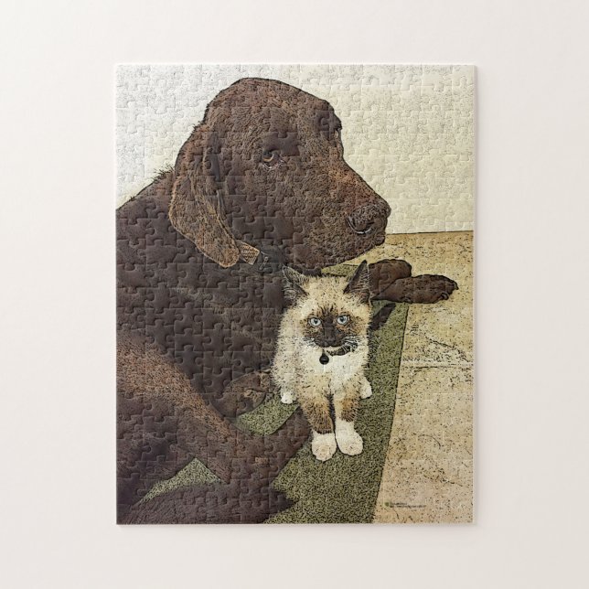 Puzzle Labrador Retriever Kitten Buddy Best Friends (Vertical)