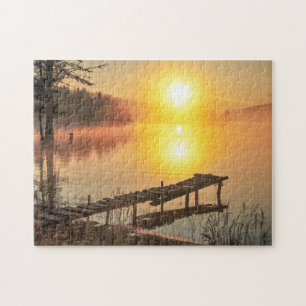 Puzzle Lac idyllique mountain brumeuse du lever de soleil