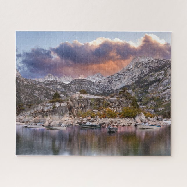 Puzzle Lac Sabrina Dusk avec Bateaux, photo d'art (Horizontal)