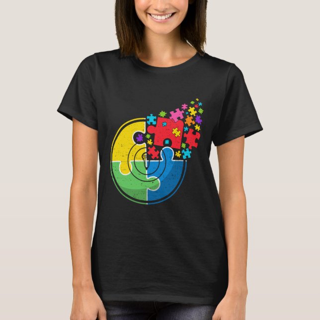 Puzzle Lacrosse Unterstützung Autismus Bewusstsein T-Shirt (Vorderseite)