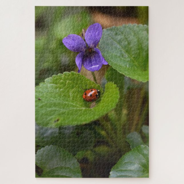 Puzzle Ladybug sur les fleurs de violet doux (Vertical)