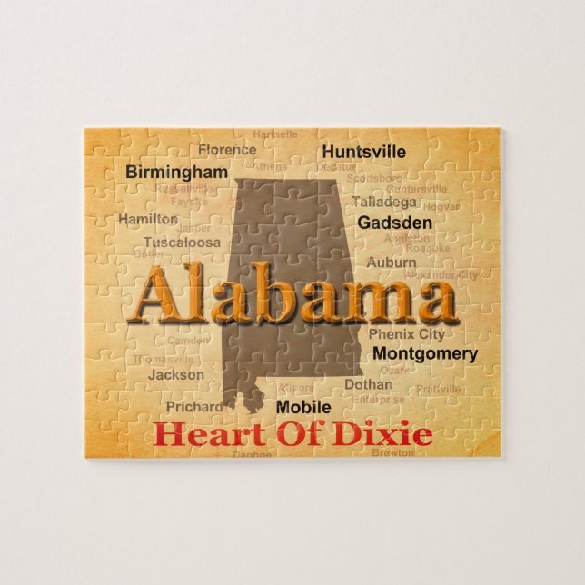 Puzzle L'Alabama a vieilli la silhouette de carte (Horizontal)