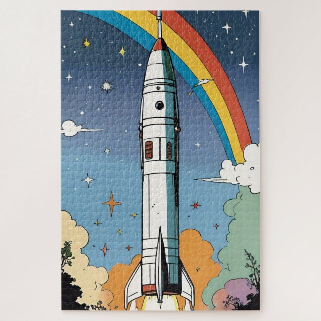 Puzzle Lancement de la fusée spatiale rétro Glossy Poster (Vertical)