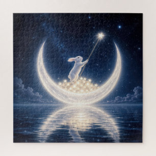 Puzzle Lapin Blanc Collectant des Étoiles