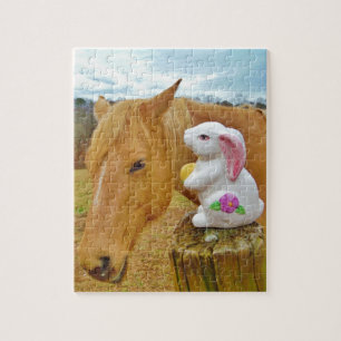 Puzzle Lapin blanc et cheval jaune blond