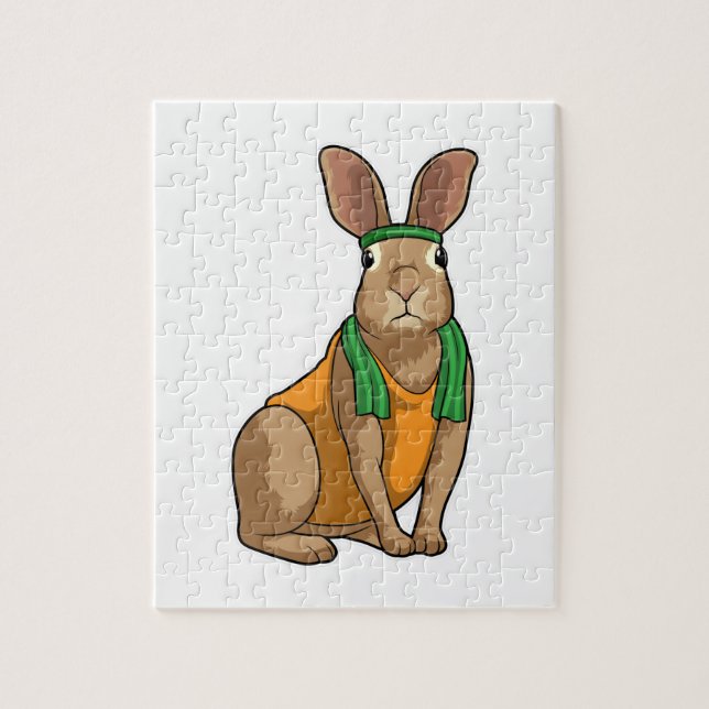 Puzzle Lapin comme coureur avec serviette (Vertical)