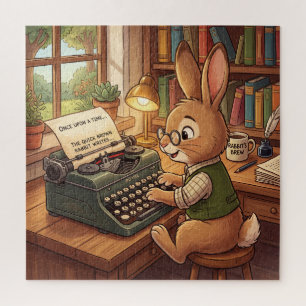 Puzzle Lapin de dessin animé tapant sur une machine à écr