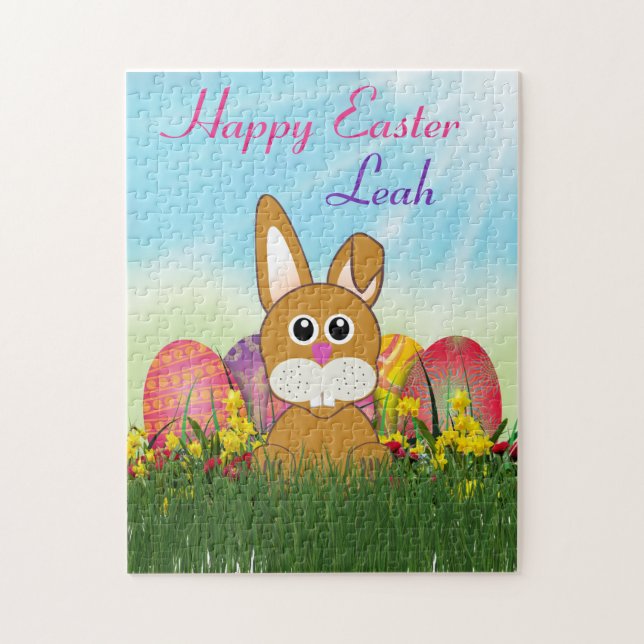 Puzzle Lapin de Pâques avec oeufs peints / Enfants mignon (Vertical)