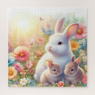 Puzzle Lapin de Pâques de printemps Famille Jardin Floral