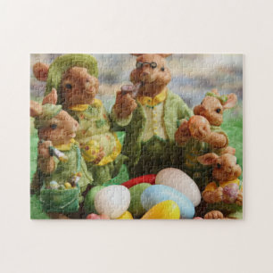 Puzzle Lapin de Pâques famille de lapins et oeufs