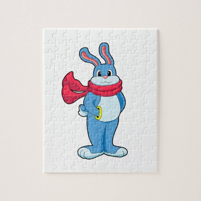 Puzzle Lapin en hiver avec Écharpe (Vertical)