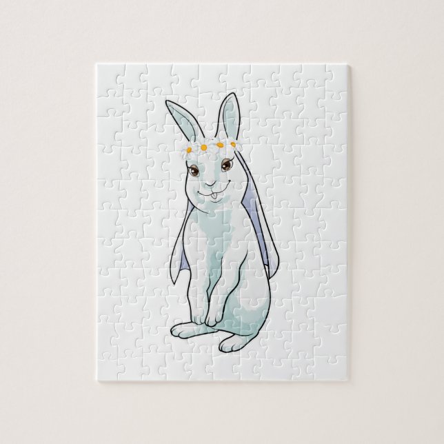 Puzzle Lapin en mariée avec couronne de fleurs (Vertical)