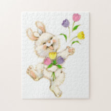 Lapin et tulipes de Pâques