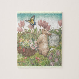 Puzzle Lapin illustré de ressort dans le jardin