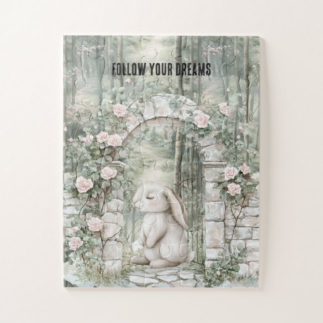 Puzzle Lapin Jardin Floral Rose Enchanté (Vertical)