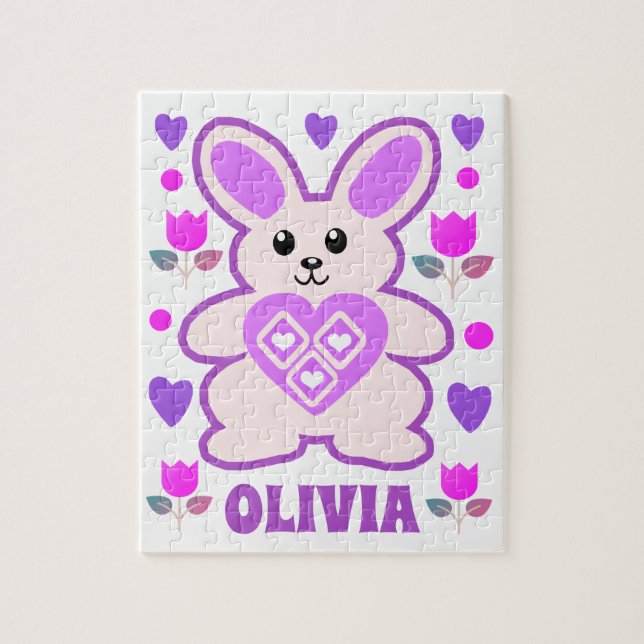 Puzzle Lapin Violet Enfants Personnalisés (Vertical)
