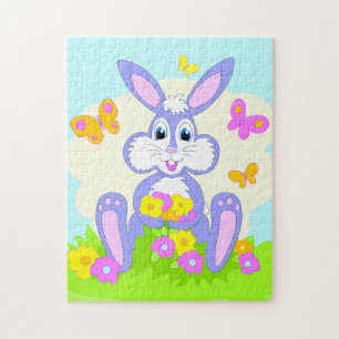Puzzle Lapin Violet Mignon Papillons Fleurs Joyeux