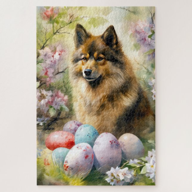 Puzzle Lapphund finlandais avec oeufs de Pâques (Vertical)