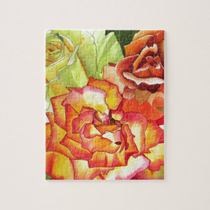 Puzzle L'art de l'aquarelle aux roses orange et jaune