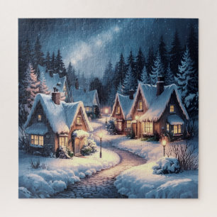 Puzzle L'aventure hivernale : un village neigeux en plein