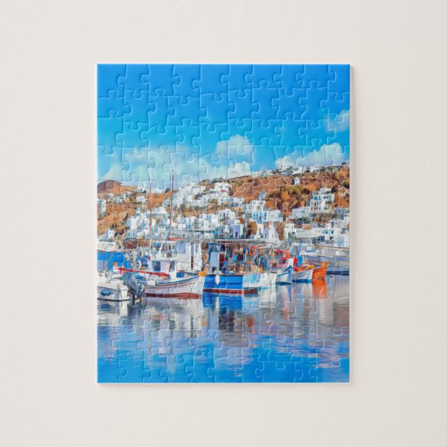 Puzzle ldp MYKONOS - bateaux de pêche - port - panorama (Vertical)