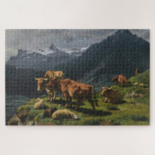 Puzzle Le bétail et le mouton dans un paysage alpin