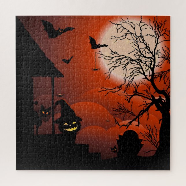 Puzzle Le cauchemar de la lune sanglante d'Halloween (Vertical)