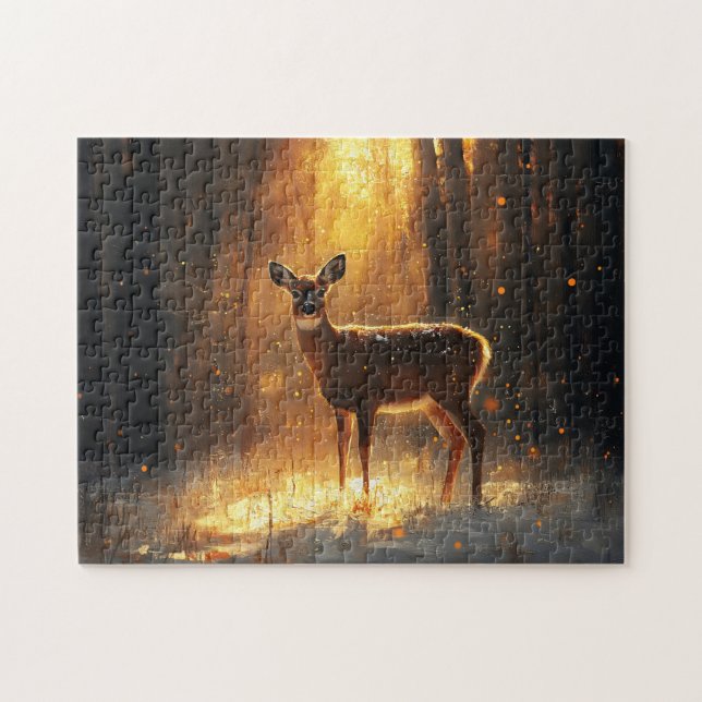 Puzzle Le cerf majestueux dans une forêt d'hiver (Horizontal)