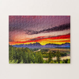 Puzzle Le coucher du soleil d'été chez la rivière Snak