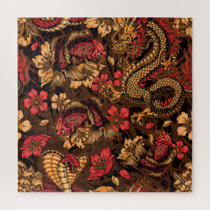 Puzzle Le dragon japonais koi motif.