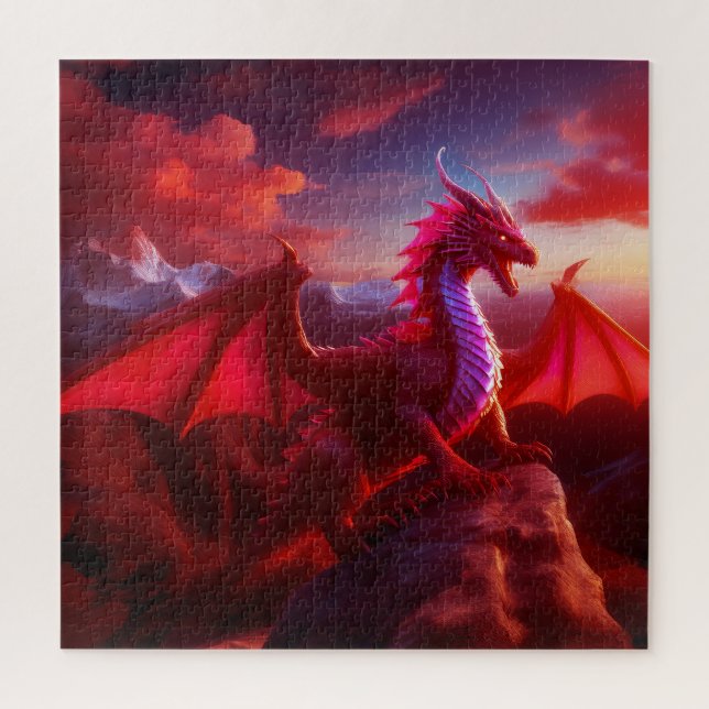 Puzzle Le Dragon Rouge Perce Sur Craggy Mountain Peak (Vertical)