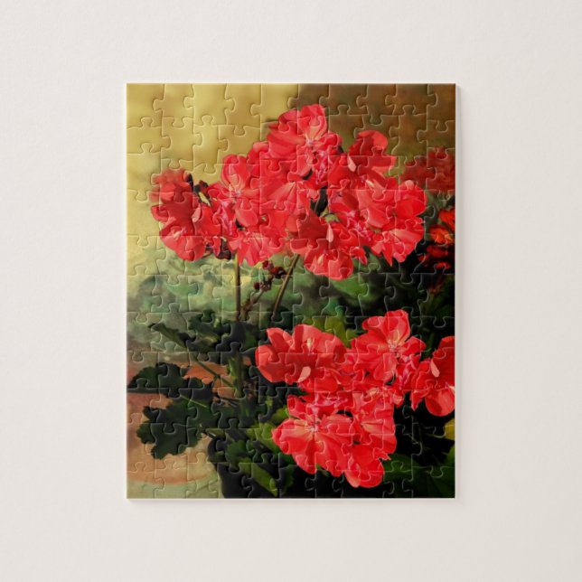 Puzzle Le géranium rouge de style antique fleurit des (Vertical)