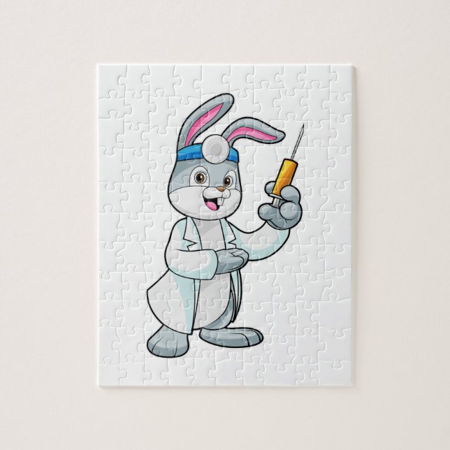 Puzzle Le lapin comme docteur à la vaccination avec la se (Vertical)