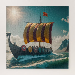 Puzzle Le long-navire viking coupe à travers les vagues