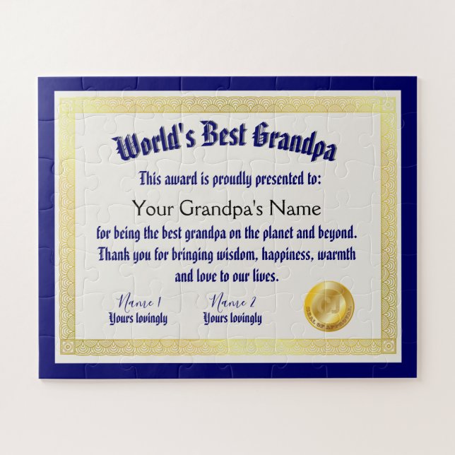 Puzzle Le meilleur certificat grand-père du monde Funny m (Horizontal)