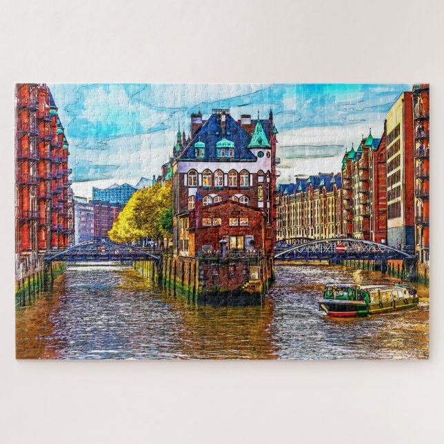 Puzzle Le monument de Hambourg Wasserschloss, Allemagne. (Horizontal)