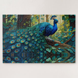 Puzzle Le paon bleu dans la forêt