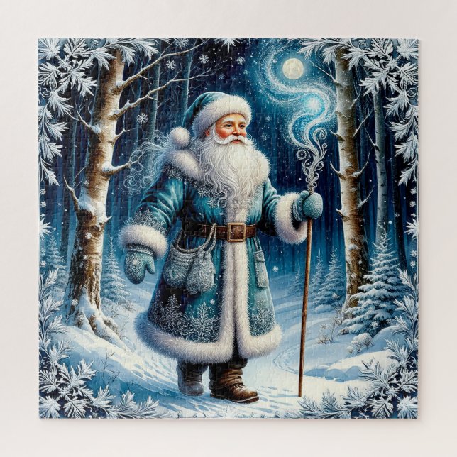 Puzzle Le Père Noël dans une forêt de neige magique (Vertical)