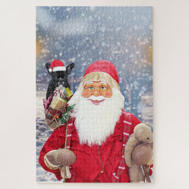Puzzle Le Père Noël et Cadeaux de Noël Chien-taureau fran (Vertical)