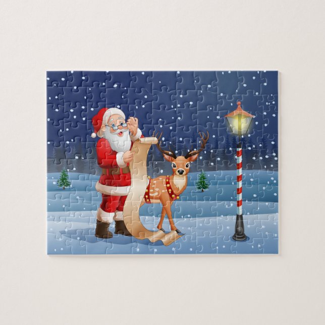 Puzzle Le Père Noël et le renne| Vacances (Horizontal)