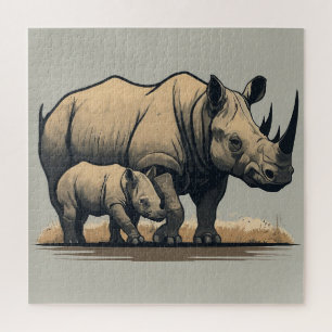 Puzzle Le Rhino et son veau