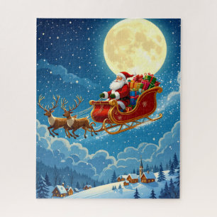 Puzzle Le tour de père Noël au-dessus de Snowy Village