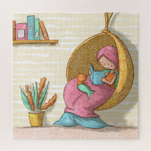 Puzzle Lecture cosy de sirène avec sirène de chat illustr