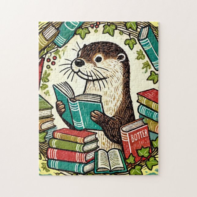 Puzzle Lecture Otter Bookish Illustration Lecteurs (Vertical)
