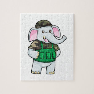 Puzzle L'éléphant comme soldat avec uniforme et casque