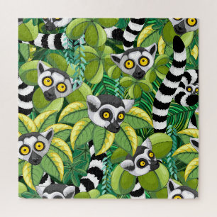 Puzzle Lemurs of Madagascar in Exotic Jungle