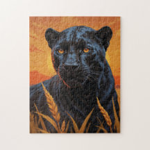 Léopard noir et savane africaine