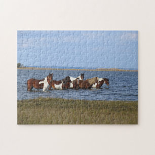 Puzzle Les chevaux de l'île d'Assateague naviguant au lar