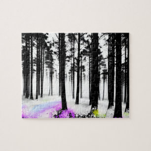 Puzzle Les couleurs s'enfoncent dans la forêt de silhouet